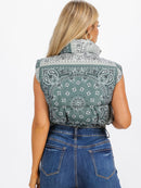 WOMEN'S SLEEVELESS ZIP UP FRONT POCKETS MULTI PRINT PUFFER VEST