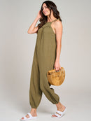 WOMEN'S SLEEVELESS FRONT POCKET JOGGER JUMPSUIT