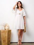 WOMEN'S SHORT PUFF SLEEVES CUT OUT FIT & FLARE MINI DRESS