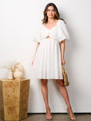 WOMEN'S SHORT PUFF SLEEVES CUT OUT FIT & FLARE MINI DRESS