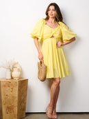 WOMEN'S SHORT PUFF SLEEVES CUT OUT FIT & FLARE MINI DRESS