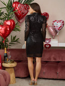 WOMEN'S LONG SLEEVE MOCK NECK SEQUINS MINI DRESS