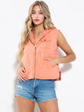 WOMEN'S SLEEVELESS ZIP UP FRONT POCKETS HOODED VEST