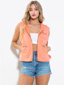 WOMEN'S SLEEVELESS ZIP UP FRONT POCKETS HOODED VEST