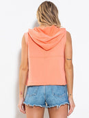 WOMEN'S SLEEVELESS ZIP UP FRONT POCKETS HOODED VEST