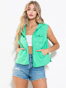 WOMEN'S SLEEVELESS ZIP UP FRONT POCKETS HOODED VEST