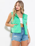 WOMEN'S SLEEVELESS ZIP UP FRONT POCKETS HOODED VEST