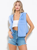 WOMEN'S SLEEVELESS ZIP UP FRONT POCKETS HOODED VEST