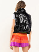 WOMEN'S SLEEVELESS BUTTON UP PU PLEATHER VEST