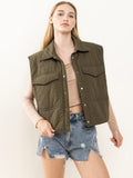 WOMEN'S BUTTON CLOSURE FRONT POCKETS VEST