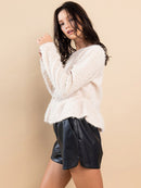 WOMEN'S LONG SLEEVE BUTTON UP FUZZY PEPLUM BLOUSE TOP