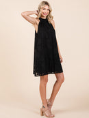 WOMEN'S SLEEVELESS HALTER NECK DETAILED MINI DRESS
