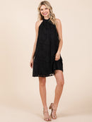 WOMEN'S SLEEVELESS HALTER NECK DETAILED MINI DRESS