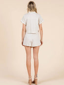 WOMEN'S SHORT SLEEVE V-NECK TOP & BUTTON CLOSURE MINI SKORT SOLID LINEN 2PC. SET
