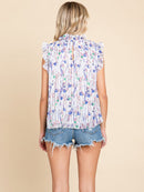 WOMEN'S RUFFLE SLEEVELESS PLEATED FLORAL BLOUSE