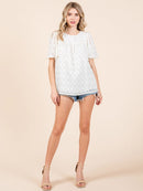 WOMEN'S SHORT SLEEVE LOOSE FIT DETAILED BLOUSE
