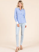 WOMEN'S LONG SLEEVE BUTTON UP STRIPES COLORBLOCK BLOUSE