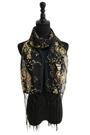 Sequin Chiffon Embellished Fringe Sheer Shawl Wrap Scarf SC309B (12pc)