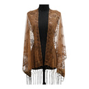 Sequin Chiffon Embellished Fringe Sheer Shawl Wrap Scarf SC309B (12pc)