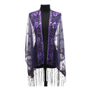 Sequin Chiffon Embellished Fringe Sheer Shawl Wrap Scarf SC309B (12pc)