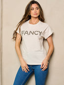 WOMEN'S SHORT SLEEVE GRAPHIC STUDS DETAILED TOP