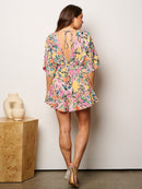 WOMEN'S SHORT SLEEVE V-NECK MULTI PRINT ROMPER