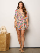 WOMEN'S SHORT SLEEVE V-NECK MULTI PRINT ROMPER