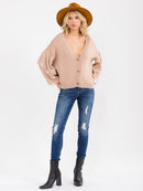 WOMEN'S LONG PUFF SLEEVE BUTTON UP STARS PRINT SWEATER