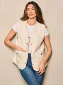 WOMEN'S SLEEVELESS BUTTON UP POCKETS SHERPA VEST