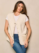 WOMEN'S SLEEVELESS BUTTON UP POCKETS SHERPA VEST