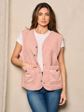 WOMEN'S SLEEVELESS BUTTON UP POCKETS SHERPA VEST