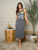 WOMEN'S SLEEVELESS KNIT GRAPHIC MIDI DRESS