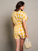 WOMEN'S SHORT SLEEVE PLAID WRAP ROMPER
