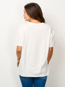 WOMEN'S SHORT SLEEVE GRAPHIC DISTRESSED DETAILED TOP