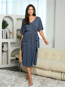 WOMEN'S SHORT SLEEVE V-NECK MIDI DRESS