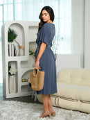 WOMEN'S SHORT SLEEVE V-NECK MIDI DRESS