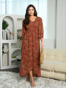 WOMEN'S V-NECK SMOCKING MAXI DRESS