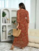 WOMEN'S V-NECK SMOCKING MAXI DRESS