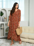 WOMEN'S V-NECK SMOCKING MAXI DRESS