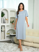 WOMEN'S SHORT SLEEVE GRAPHIC MIDI DRESS