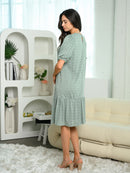 WOMEN'S SHORT SLEEVE TIERED EYELET MIDI DRESS