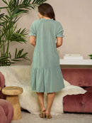 WOMEN'S SHORT SLEEVE V-NECK TIERED POCKETS MIDI DRESS