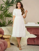 WOMEN'S SHORT SLEEVE LACE DETAILED MIDI DRESS
