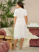 WOMEN'S SHORT SLEEVE LACE DETAILED MIDI DRESS