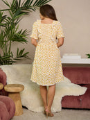 WOMEN'S SHORT SLEEVE V-NECK POCKETS FLORAL MIDI DRESS