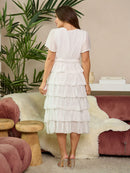 WOMEN'S SHORT SLEEVE RUFFLE TIERED MIDI DRESS