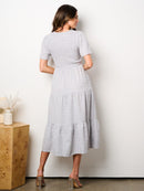 WOMEN'S SHORT SLEEVE POCKETS SMOCK TIERED MIDI DRESS