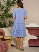 WOMEN'S SHORT SLEEVE TIERED V-NECK MIDI DRESS