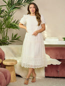 WOMEN'S SHORT SLEEVE TIERED LACE MIDI DRESS