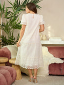 WOMEN'S SHORT SLEEVE TIERED LACE MIDI DRESS